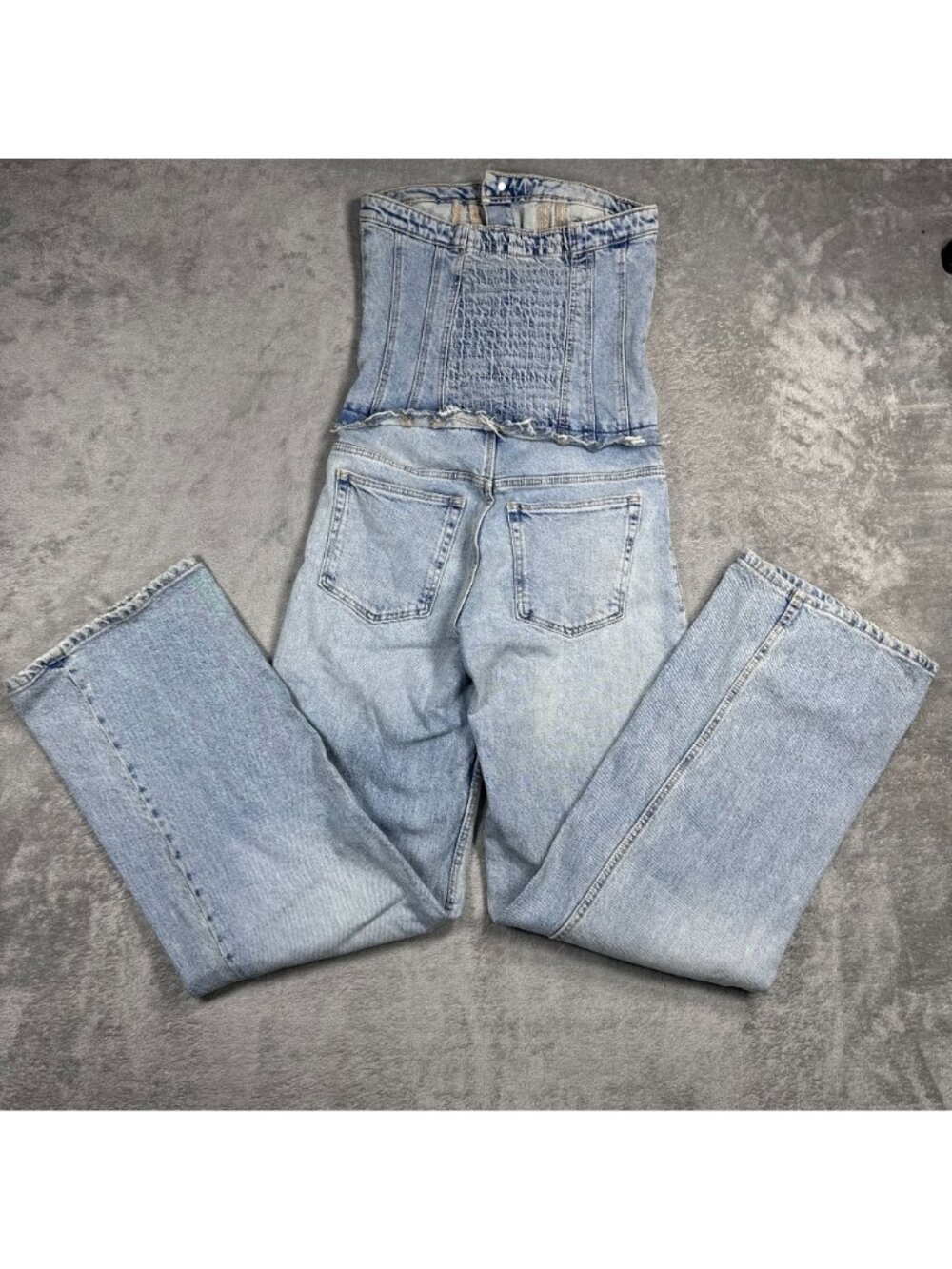 Zara Strapless Bustier Denim Jumpsuit Size XS Y2K Light Wash Straight Leg Jean - Picture 7 of 11